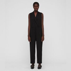 Allsaints Jumpsuit Cassie Black Sleeveless Lined Draped Neck Pockets Size XS
